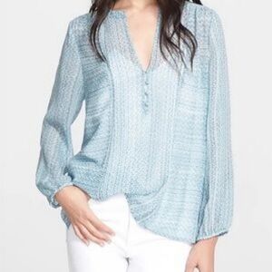 Joie Womens Parmena Printed Sheer Silk Blouse Sz S Spring Casual Eyelet Coastal